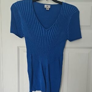 Worthington Bright Blue Ribbed V-Neck Short Sleeve Top